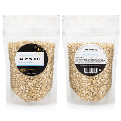 Baby White Popcorn - White Corn Kernels and Hulless Popcorn: 8 Oz. Bag