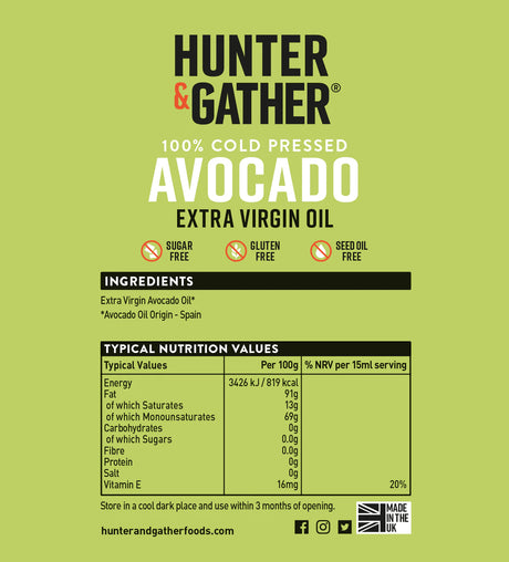 Hunter & Gather Cold Pressed Extra Virgin Avocado Oil 250ml