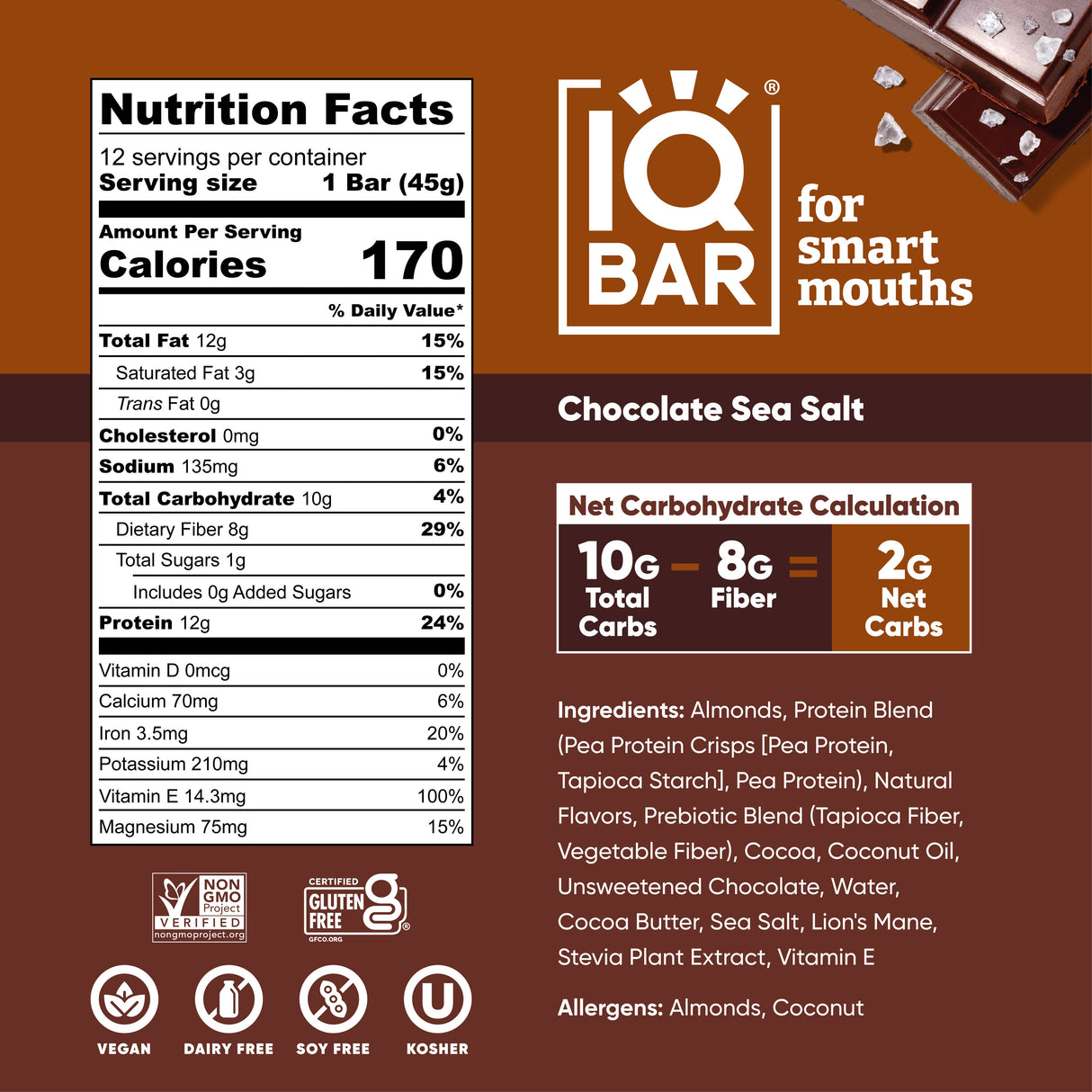 IQBAR Chocolate Sea Salt | Brain + Body Keto Protein Bar