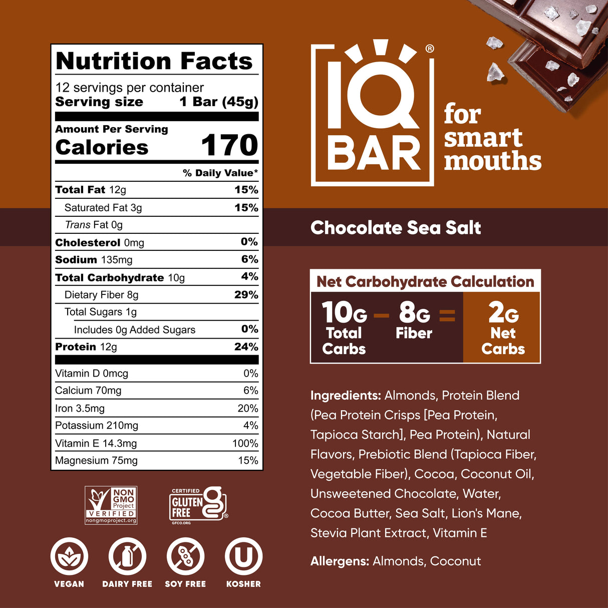 IQBAR Chocolate Sea Salt | Brain + Body Keto Protein Bars