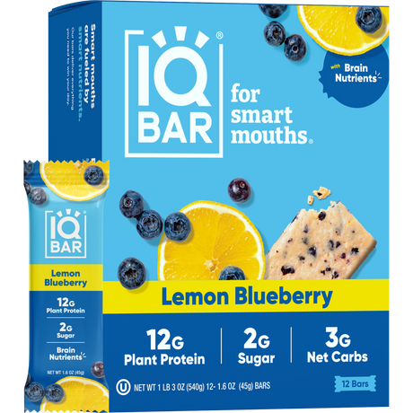 IQBAR Lemon Blueberry | Brain + Body Keto Protein Bars