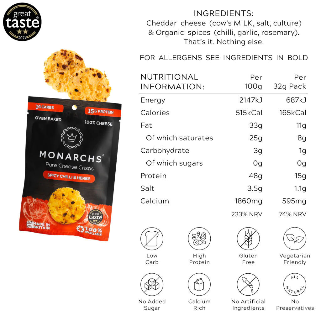 Monarchs Spicy Chilli & Herbs Cheese Crisps 30g