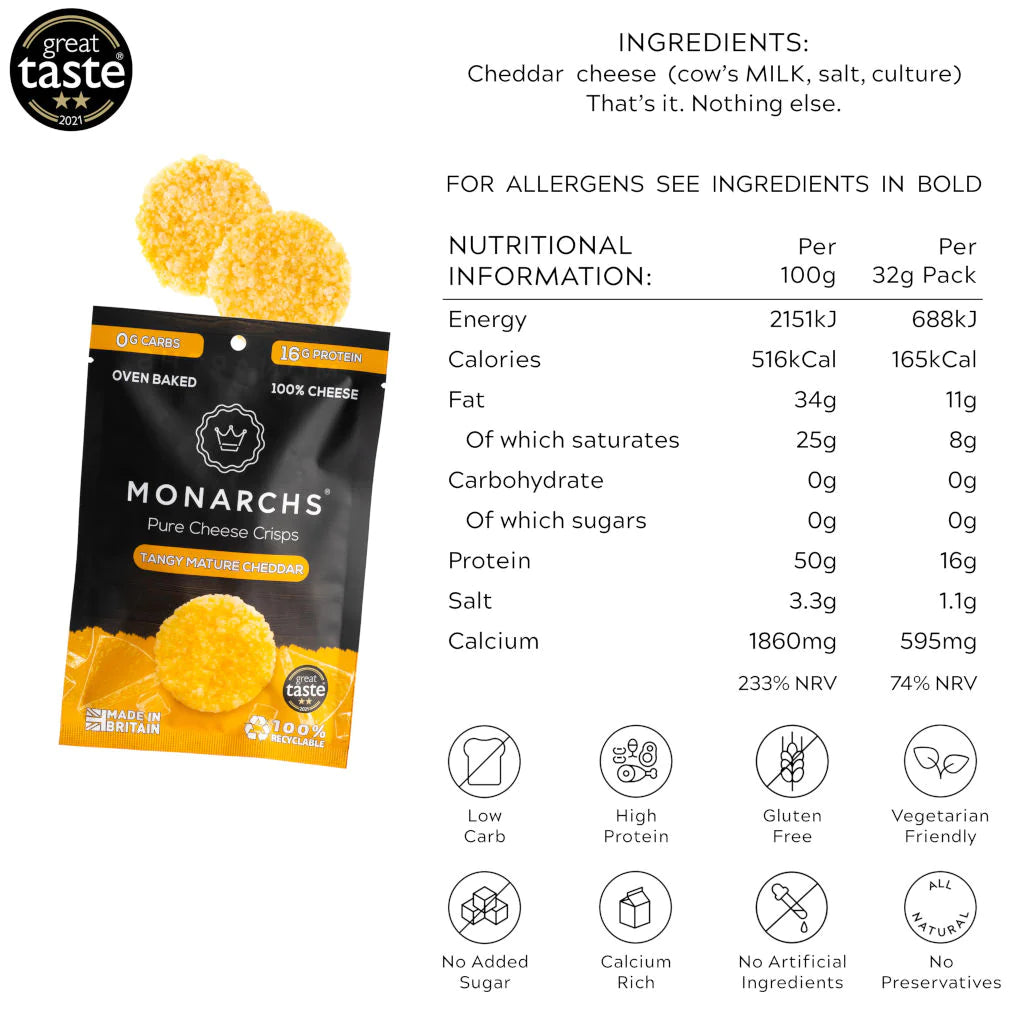 Monarchs Tangy Mature Cheddar Cheese Crisps 30g