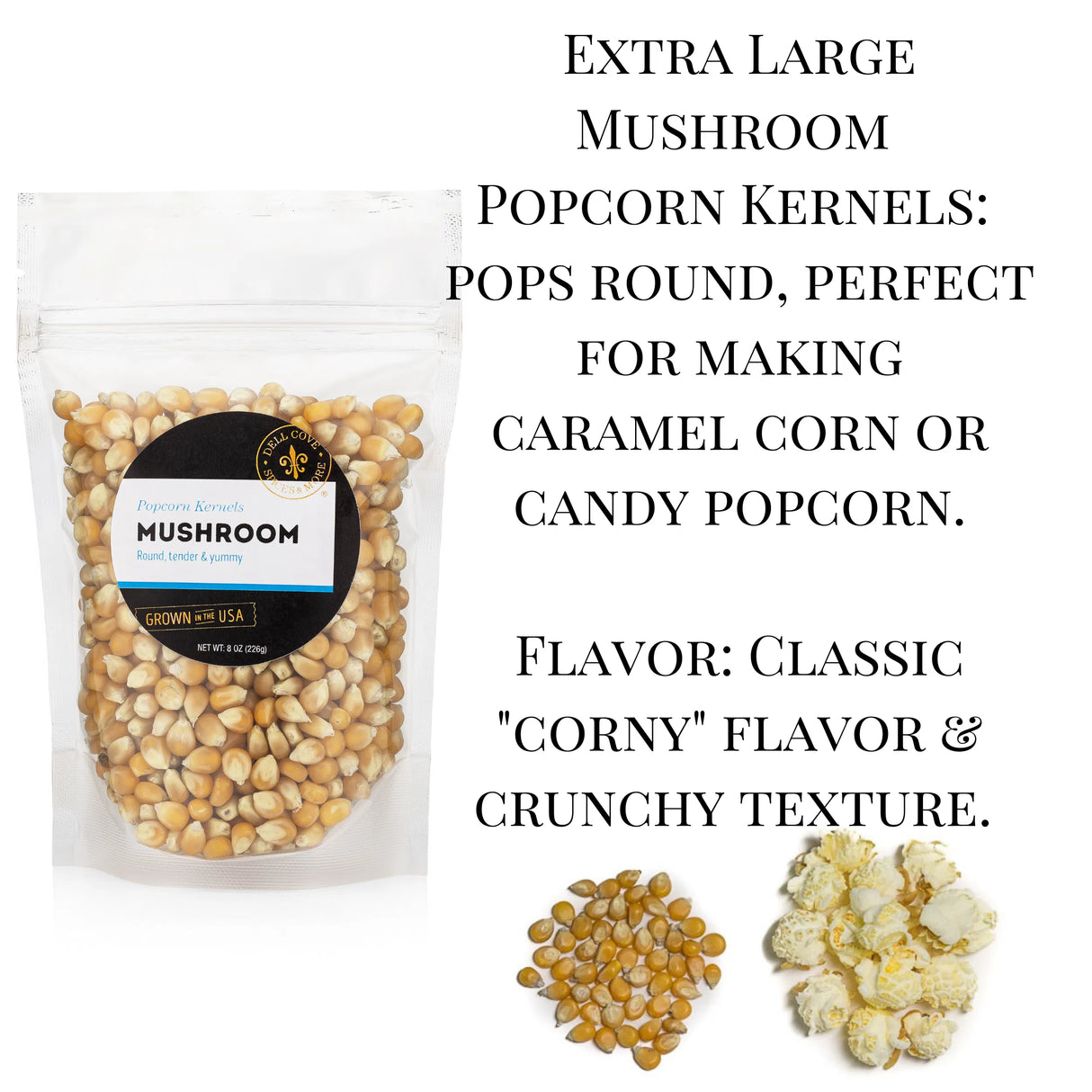 Mushroom Popcorn Kernels - Extra Large Pop Corn: 8 Oz. Bag
