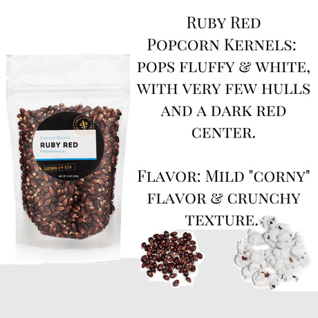 Ruby Red Popcorn Kernels - Hulless Popcorn: 8 Oz. Bag