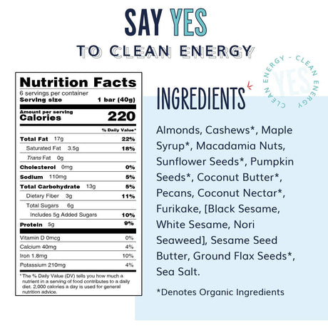 YES Bar® Black Sesame Sea Salt - Gourmet Plant-Based Snack Bar x Individual Bar
