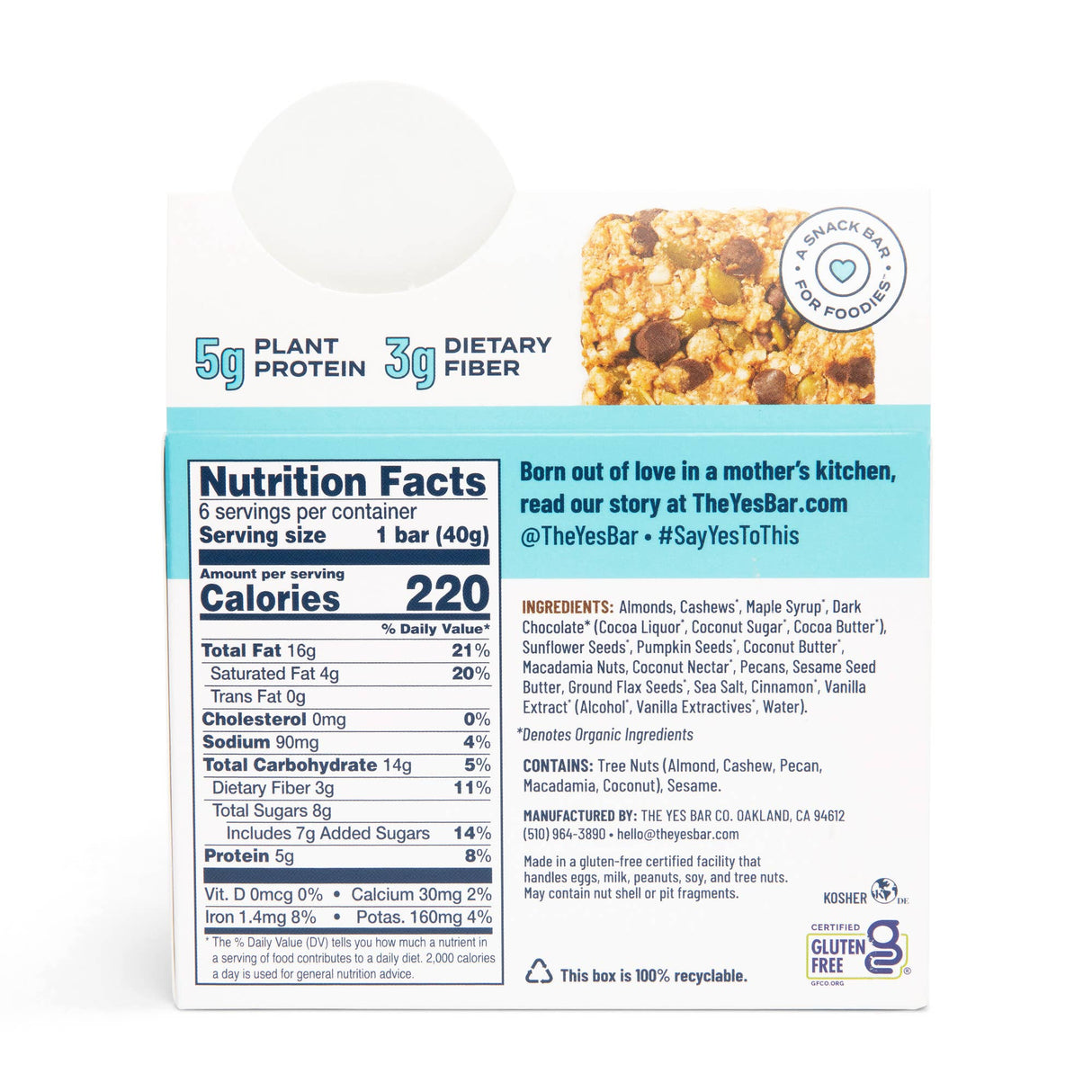 YES Bar® Dark Chocolate Chip - Gourmet Plant-Based Snack Bar x Individual Bar